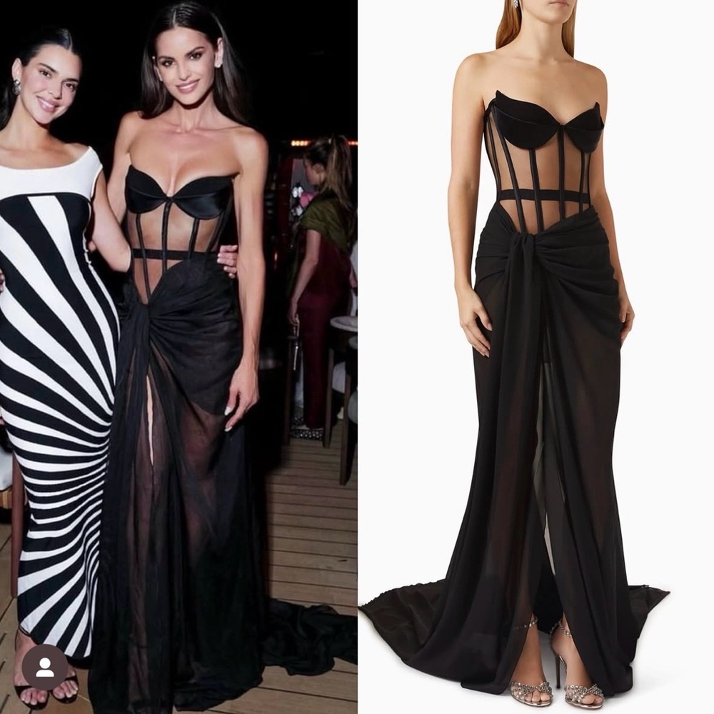 Mônot Bustier Elegant Black Sheer Gown